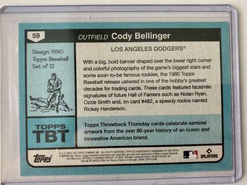 2021 Topps Throwback Thursday 1980 Set TBT #59 Cody Bellinger PINK #1/5 SSP 🔥 - Picture 2 of 3