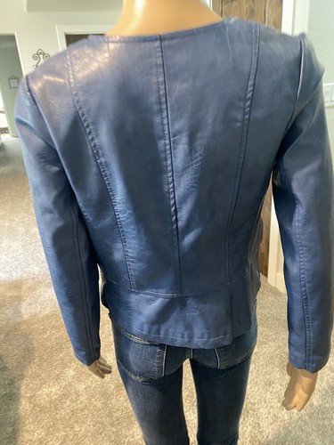 Alfani Petite Faux-Leath Blue Cropped Jacket Size PP *** - Picture 7 of 9