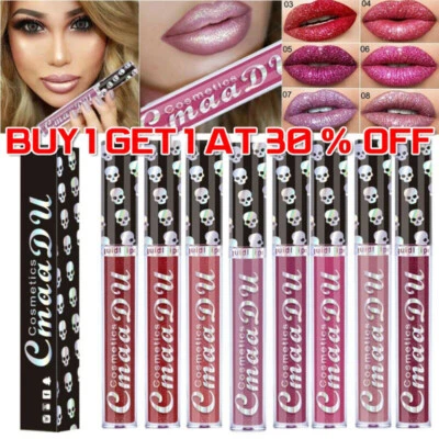 CMAADU Liquid Matte Lipstick & Metallic Glitter Shimmer Gloss Liquid Lip Stick Pink Red