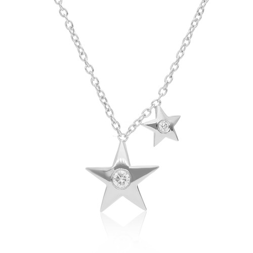 950 Platinum 0.05 Ct. Genuine Diamond Double Star Necklace-For Gifting - Picture 3 of 4