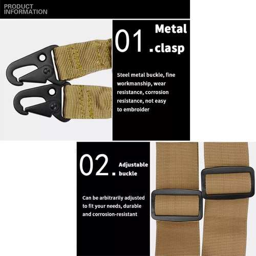 Tactical 2 Point Sling Rifle Adjustable Gun Sling Standard Strap with Metal Hook - Picture 6 of 15