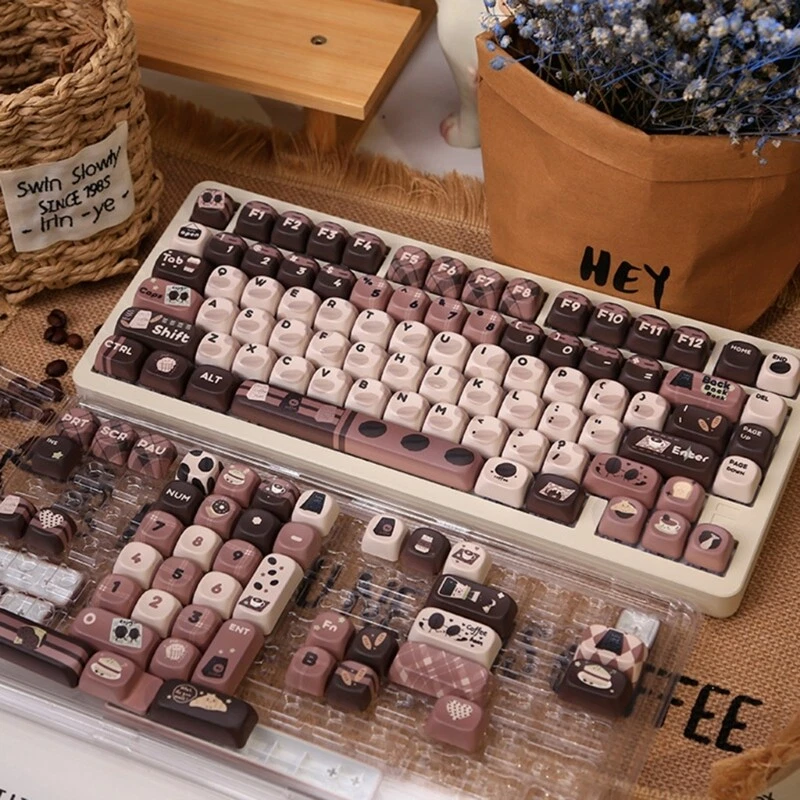 131-Key Thick PBT MOA Height Coffee Bean Mechanical Keyboard Keycaps