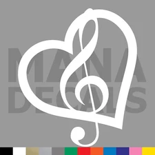 Treble Clef Heart Vinyl Die Cut Decal Sticker - Love Music Theory Musician