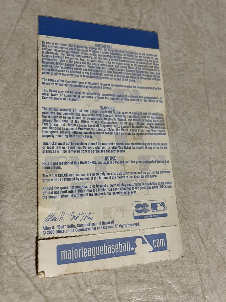 Boleto del Juego 2 Serie Mundial 2000 New York Yankees/Mets Foto 2 de 2