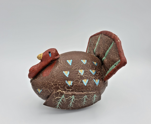 Handmade Leather Thanksgiving Turkey Figure Sculpture Folk Art Signed NS - Picture 2 of 8