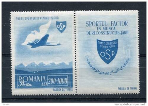 Rumania 1945 Mi 884 Zf Sc B289A + etiqueta MH avión de correo y pájaro CV 75 euros - Imagen 1 de 2