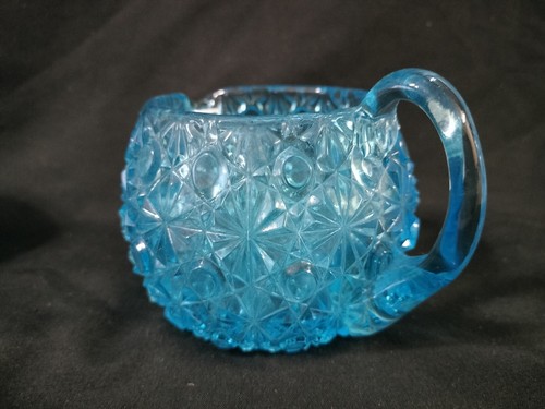 Vintage Turquoise Blue Daisy and Button Glass Lidded Sugar Dish & Creamer - Picture 12 of 13