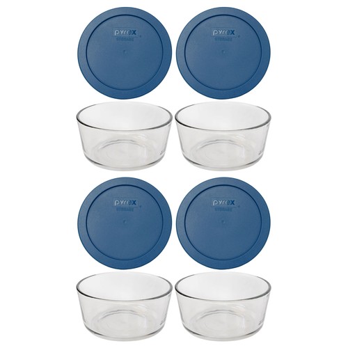 Pyrex 7201 4-Cup Glass Food Storage Bowl & 7201-PC Blue Spruce Lid (4-Pack) - Picture 1 of 5