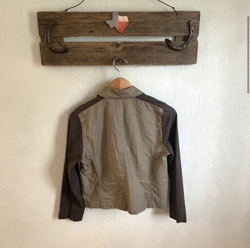 Eileen Fisher Small "Stone" Tan Brown Organic Linen Moto Jacket Zip, Pockets - Picture 4 of 10