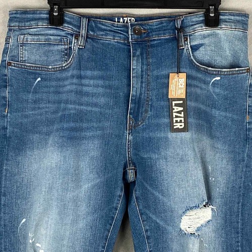 Lazer Men's 38x30 Straight Fit Distressed Jeans 5-Pocket Stretch Medium Wash NEW - Picture 3 of 12