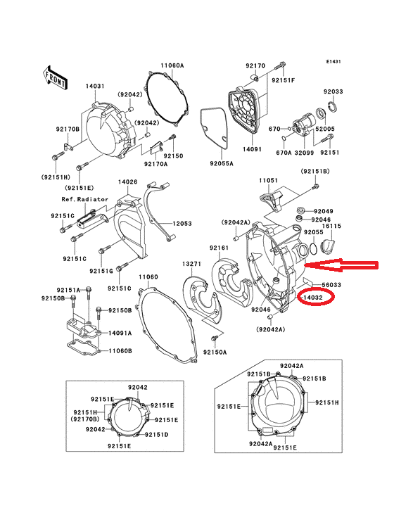 KAWASAKI NINJA ZX-12R 00-06 COVER-CLUTCH 14032-1498 TAMPA DE