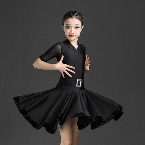 Girl V Neck Ballroom Latin Dancewear Dance Dress Swing Performance Costume Dress - Picture 9 of 22