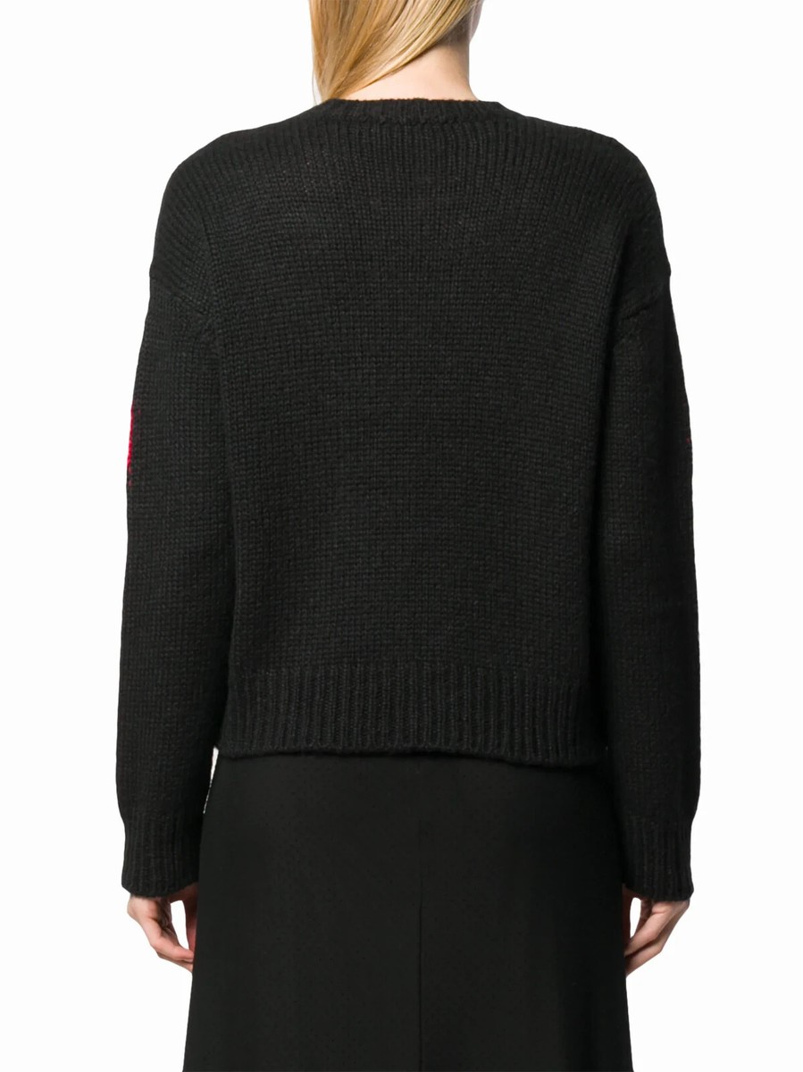 Valentino Women's Wool Blend V Logo Inlay Alpaca Sweater, Black