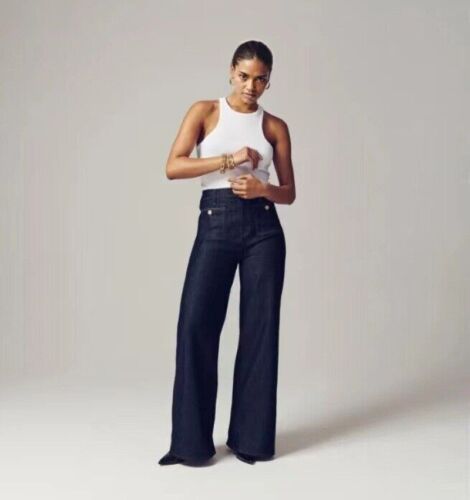 Ladies Stretchy High Waist Pockets Pants Wide Leg Jeans Denim Trousers PLUS SIZE - Picture 23 of 24