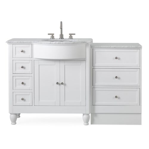 58" White Bathroom Vanity Single Right Size Sink Cabinet Carrara Marble Top - Picture 6 of 9