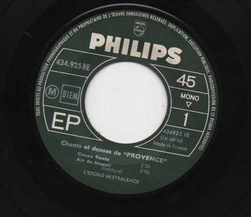 VARIOUS - CHANTS ET DANSES DE PROVENCE. (FRENCH, 1960'S, EP, PHILIPS, 434.925BE) - Picture 3 of 3