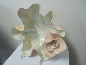 Pottery Peach Teal Decorative Bowl Craft Lois Gottlieb Handmade