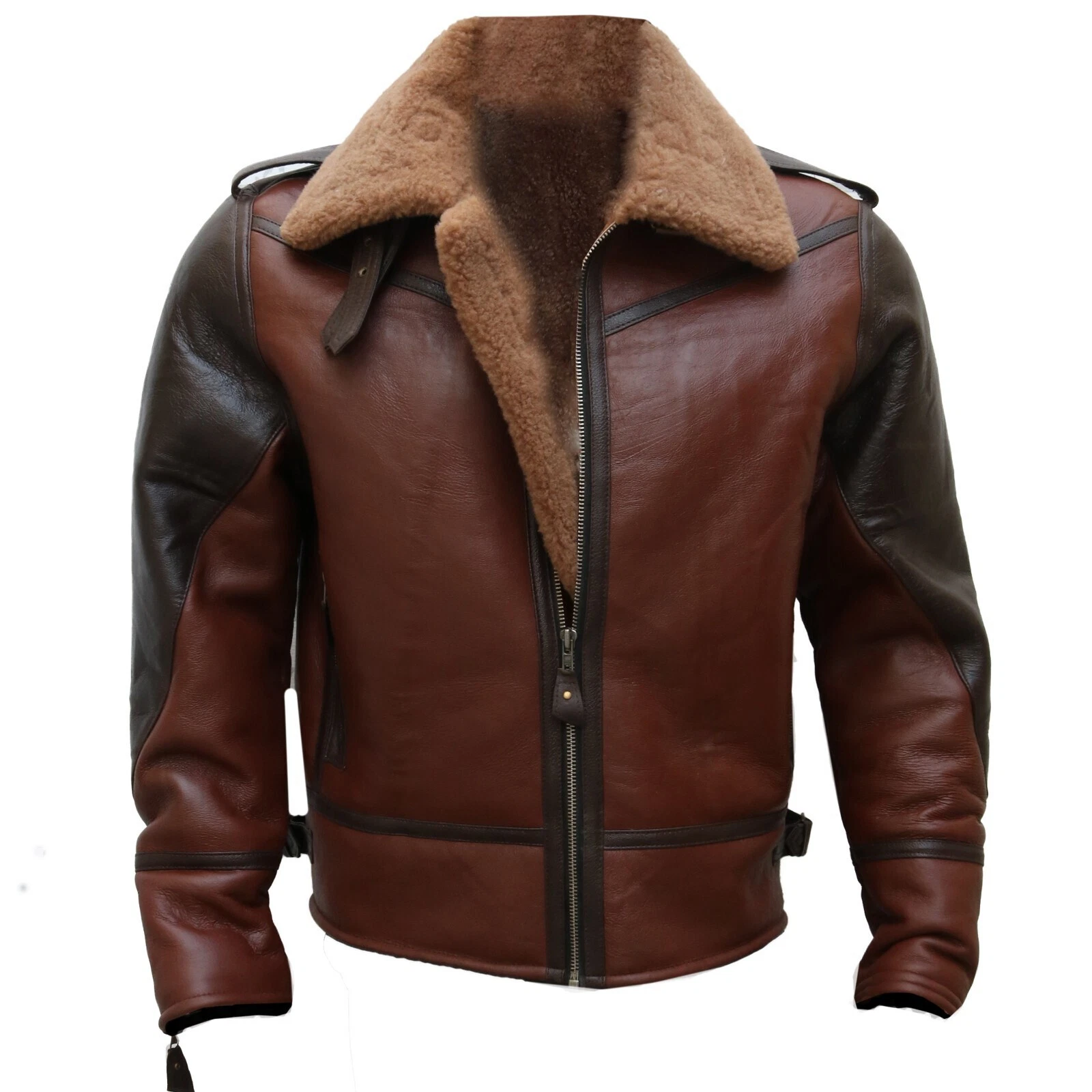 Mens Jacket B-3 WW2 US Navy RAF Aviator Flying Pilot Fur Shearling Real Leather