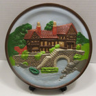 House/Building Water Boat Stairs Ceramic 3-D Wall Plaque 12” Round Vintage