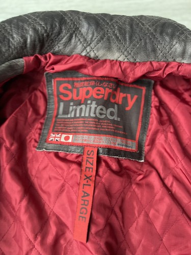 SUPERDRY TARPIT bomber LEATHER JACKET biker Dark Grey MOTORCYCLE Size XL - Picture 8 of 10
