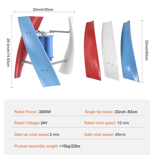 Vertical Axis Wind Turbine Generator 3000W Power Windmill W/ Controller 24V - Picture 2 of 11