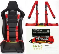 1 TANAKA UNIVERSAL RED 4 POINT BUCKLE RACING SEAT BELT HARNESS