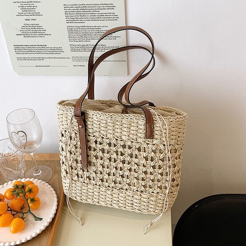 Women Woven Boho Handbag Summer Beach Tote Straw Bag Round Rattan Shoulder - Bild 9 von 13