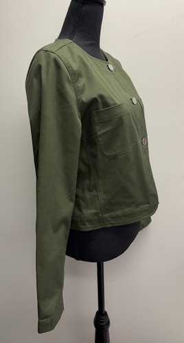 Derek Lam 10 Crosby Green 3 Button Collarless Jacket Pockets Fatigue M NEW - Picture 6 of 11