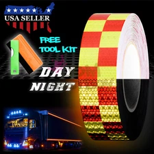 *Red Neon Yellow Checker Conspicuity Tape 2"x120' Reflective Safety Car Truck RV