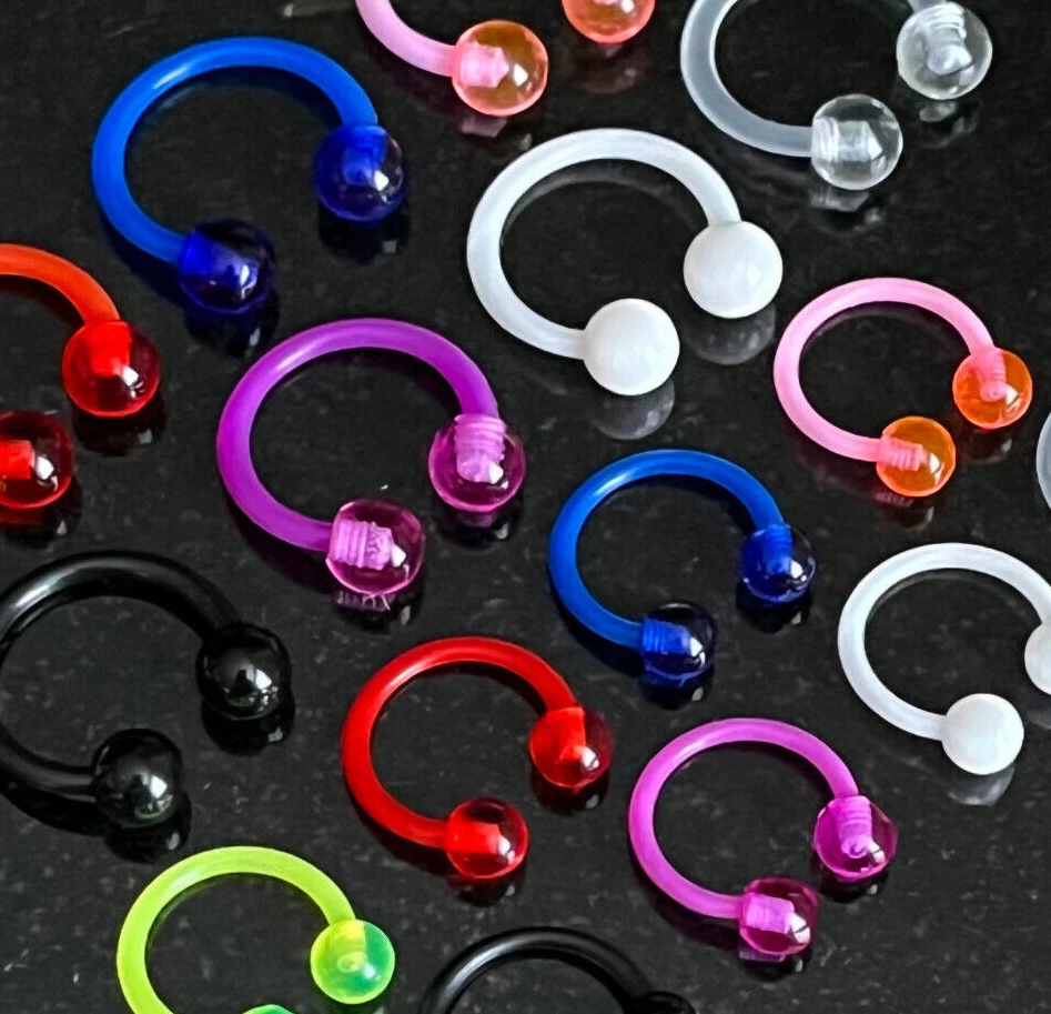 PAIR Flexible Circular Barbells Horseshoe Septum Eyebrow Nipple Tragus Ring - Image 2 of 3