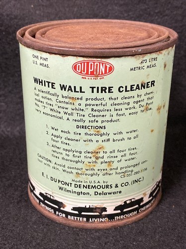 Vintage DuPont White Wall Tire Cleaner Tin Can "7" Car Auto Graphics Feels Full - Picture 3 of 6