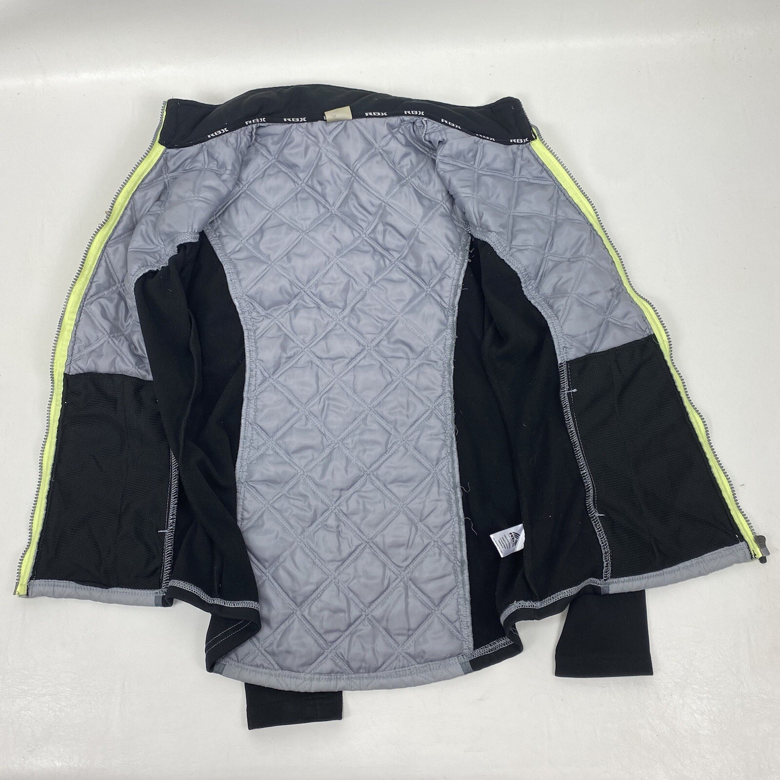 Reebok RBX Womens Running Jacket Quilted Size M Thumb Holes Full Zip Black Gray thumbnail 4