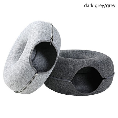 Hot Cat Tunnel Bed Natural Felt Pet Cat cave Nest Round House Donut Interactive - Picture 17 of 23