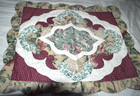 VTG QUILTED PILLOW SHAMS 2 STANDARD CURVED EDGES GREEN PURPLE CREAM FARMHOUSE