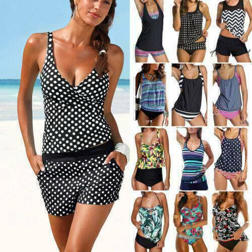 Women Lady Tankini Set Bikini Swimwear Swimsuit Beach Swimming Costume Size 8-22 - Picture 3 of 34