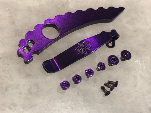 Purple Titanium Back Spacer Deep Pocket Clip Screws Set For Spyderco Manix 2 G10 - Picture 8 of 8