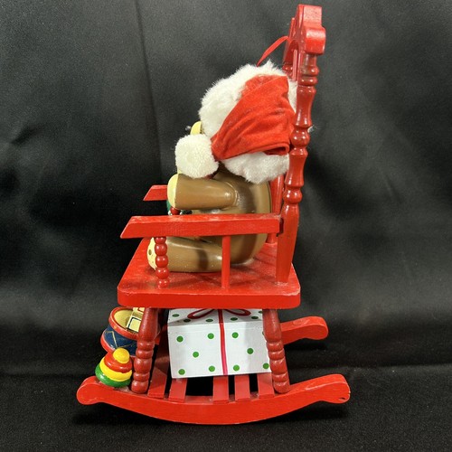 Vtg Christmas Wooden Teddy Bear Musical Rocking Chair WISH YOU A MERRY CHRISTMAS - Bild 5 von 14