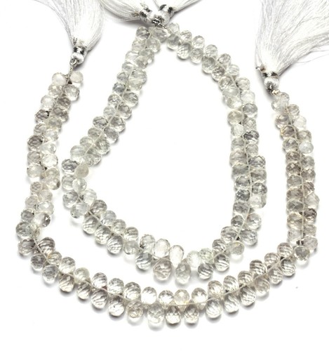 Natural Gem White Topaz Faceted 7x5 to 8x6MM Teardrop Shape Briolette Beads 10" - Picture 2 of 4