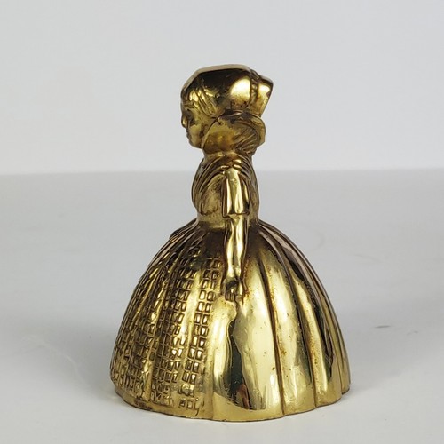 Vintage Victorian Solid Brass Hand Bell Girl Lady Long Formal Dress Hat & Purse - Picture 4 of 12