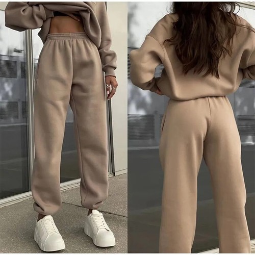 Women Fleece Tracksuit Solid Two Piece Pants Set Outfits Winter Sports Suit - Picture 14 of 27