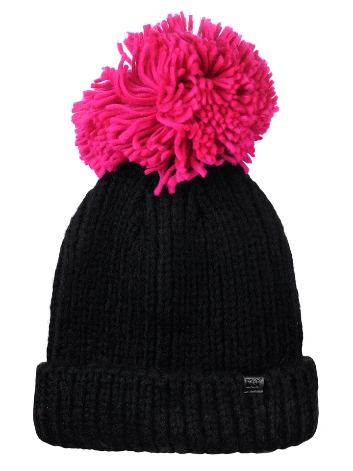 Novo! Gorro D&Y quente marled costela malha enorme franja pom com pompom tamanho grande - Imagem 2 de 4