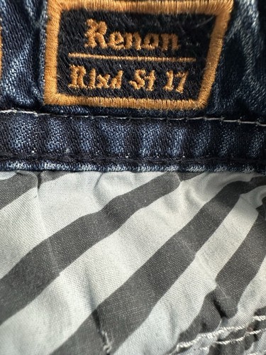 Rock Revival Renan Relaxed Straight 17 Jeans Men 42x33 Blue Distressed Denim - Picture 14 of 17