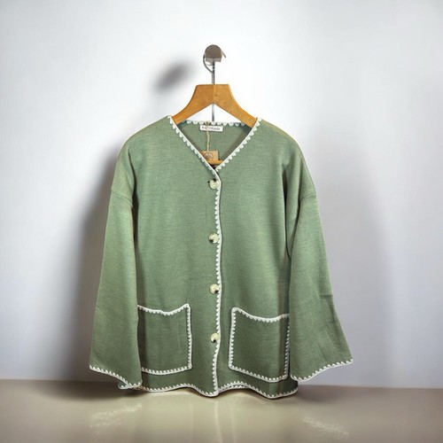 Damen Strickjacke mit Stickerei Detail,Baumwolle Jacke Mit Taschen,Boho Cardigan - Bild 1 von 7