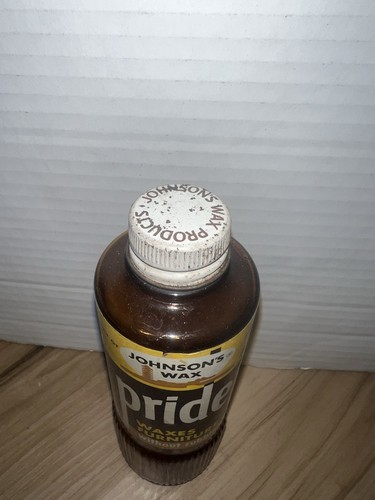 Botella de vidrio marrón cera muebles Johnson’s Pride completa de colección años 60 tapa de metal - Imagen 3 de 6