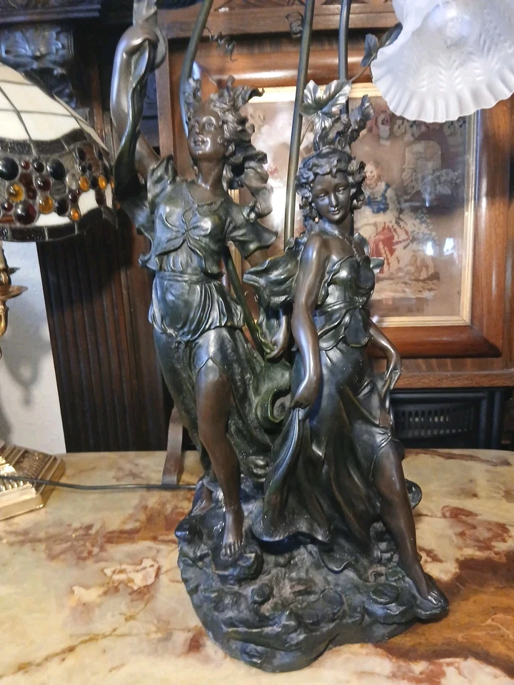 Widdup And Bingham Table Lamp 3 Females With  3 Ruffle Shades Art Nouveau Style - Image 3 of 4