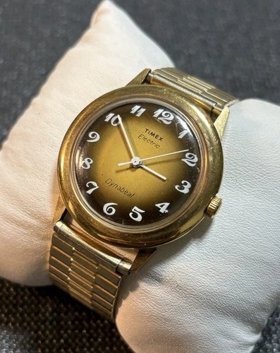 Vintage Timex Electric Dynabeat Watch Men Gold Tone 37mm,1/30 10K RGP Band,Runs