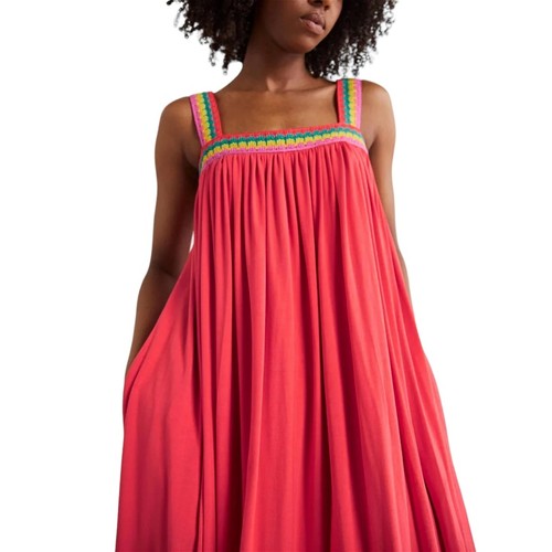 BODEN NWOT Crochet Trim Jersey Maxi Dress Hot Coral Size 2R Belt Pockets Beachy - Picture 3 of 14