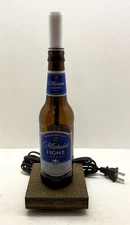 Michelob Light Beer Bottle TABLE LAMP, Wood Base Desk Accent Light Pub Bar Decor