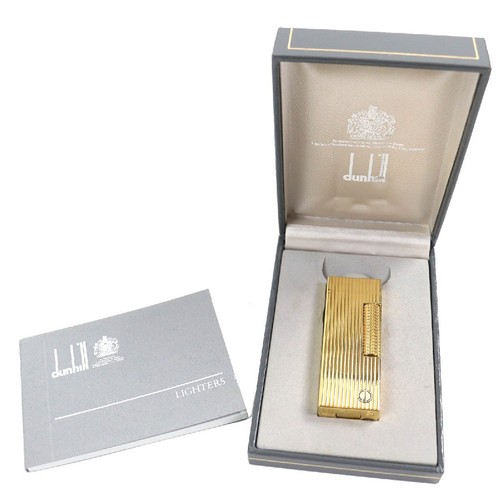 Dunhill Logo Stripe Square Roller Gas Lighter Gold Silver Ignition OK - Picture 2 of 10