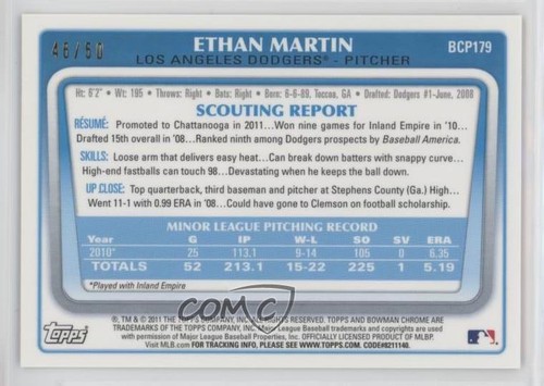 2011 Bowman Chrome Prospects Auto Gold Refractor /50 Ethan Martin #BCP179 Auto - Picture 2 of 4
